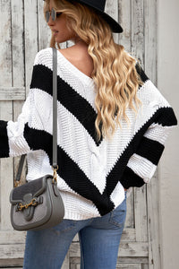 Chevron Cable Knit V-Neck Tunic Sweater