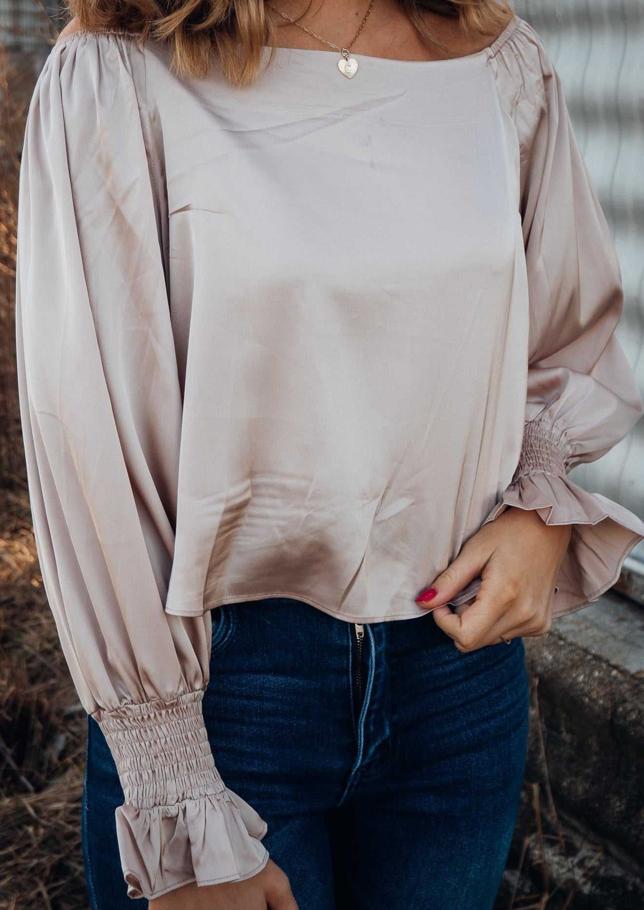 Smocked Flounce Sleeve Off-Shoulder Blouse