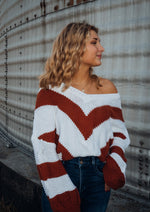 Load image into Gallery viewer, Chevron Cable Knit V-Neck Tunic Sweater
